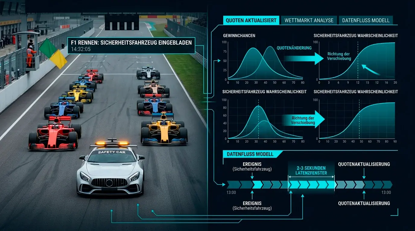 Algorithmische Quotenbewegung bei F1-Livewetten in Echtzeit — Safety-Car-Phasen und Boxenstopps erzeugen kurze Verwertungsfenster